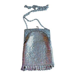 Vintage Whiting & Davis Silver Mesh Evening Bag Kiss Lock Fringe Old Money 70s